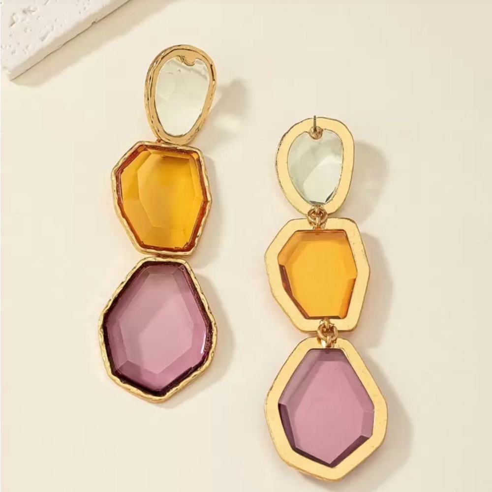 Elegant Multicolor Geometric Drop Earrings - Picture 3 of 4